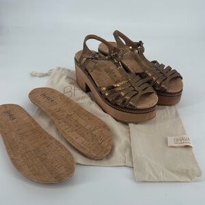 BHAVA Donna Platform Wood Clog in Bronze Vegan Leather Size 41 11